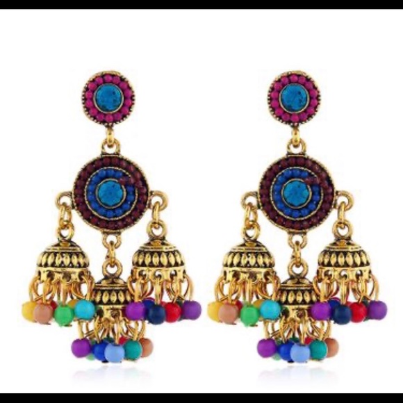 Mini Gold and Multi Colored Indian Earrings - Picture 1 of 2